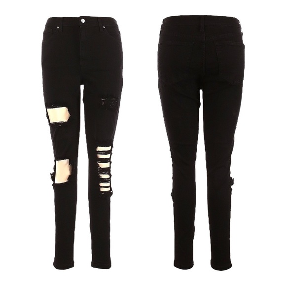 Topshop Jamie Distressed Black High Rise Window Rip Skinny Jeans Size 28 - Picture 1 of 10